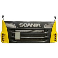 Grilă frontală Scania cu colțuri galbene și logo central