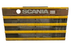Grilă frontală scania cu dungi galbene și plasă hexagonală