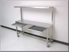 Masă de lucru din inox cu raft superior și suport pentru tastatură, pentru bucătărie sau depozite