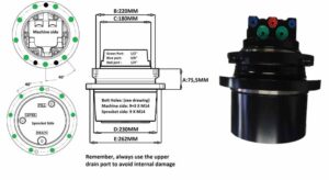 Transmisie finală pentru takeuchi tb145 - dimensiuni și porturi multiple 1 Transmisie finală pentru takeuchi tb145 – dimensiuni și porturi multiple