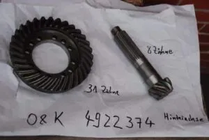 Coroană și pinion (31 dinți și 8 dinți) încărcător frontal o&k 4922374 hinterachse